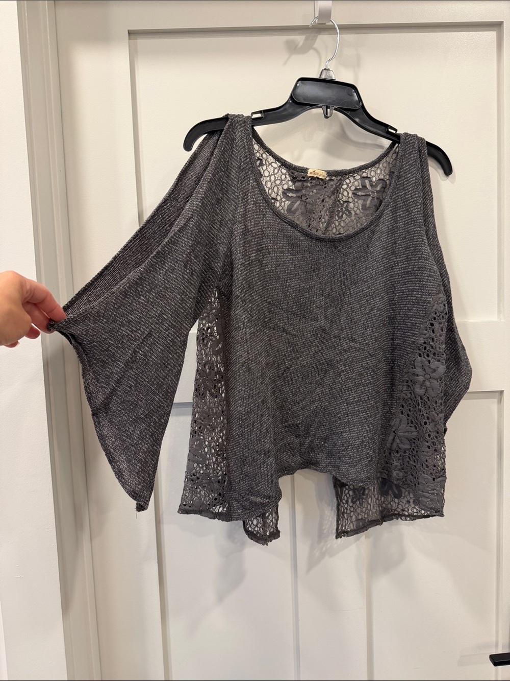 Hollister Dark Gray Crochet Cold-Shoulder Top